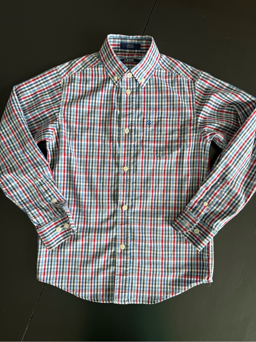 Izod Boys Button-Down Shirt in Blue, Red, White Plaid